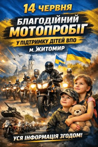 Благодійний мотопробіг 2026 Житомир для дітей ВПО